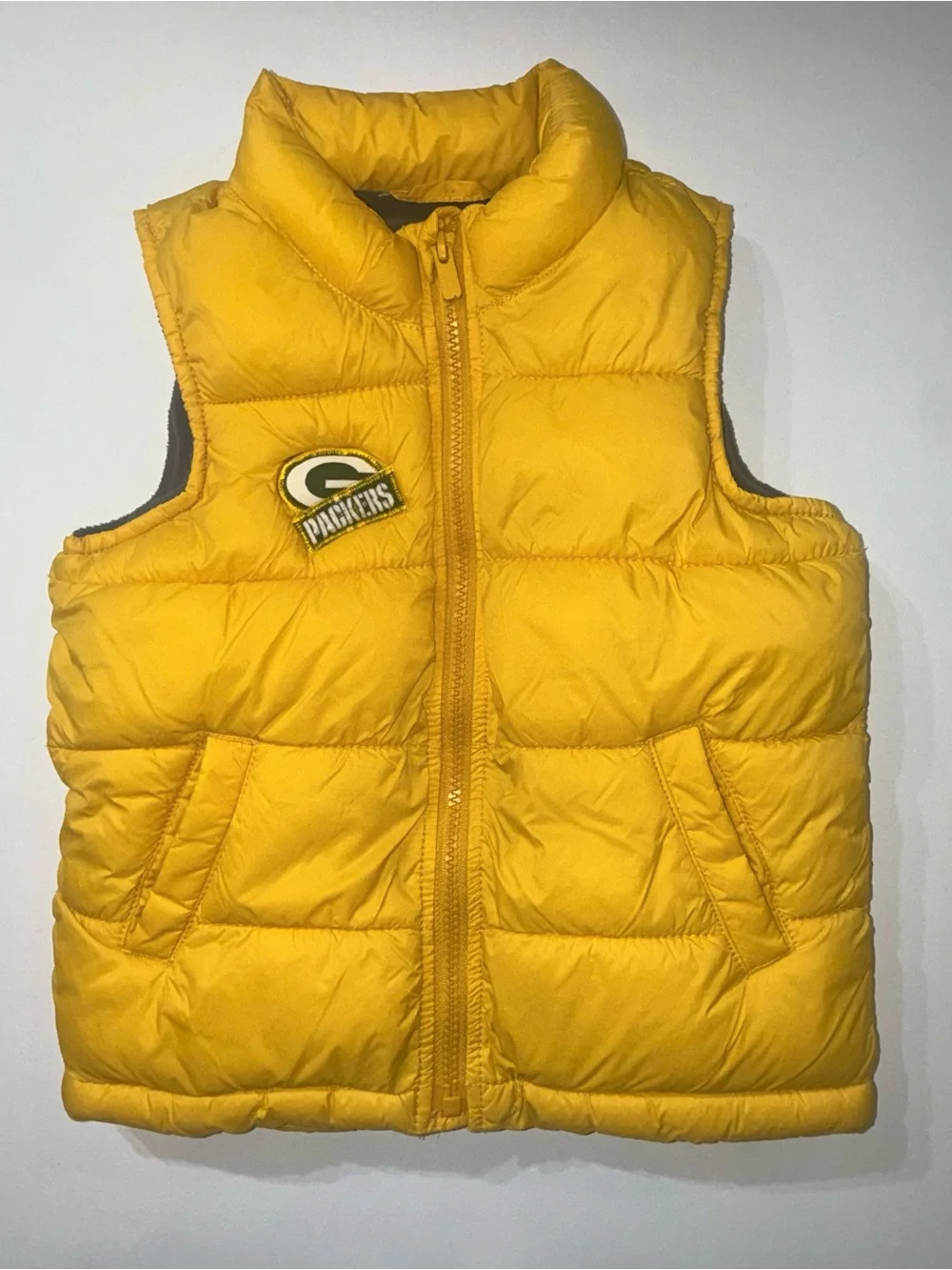Old Navy Green Bay Packers Kids 5T Puffer Vest Fleece Lined NFL